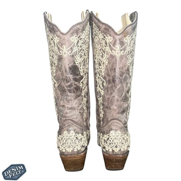 Corral Light Brown/Taupe Cream Crater Bone Embroidered Western Cowboy Boots - Picture 5 of 16